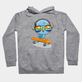 Cute bird on a skateboard in sunglasses and headphones. Hoodie